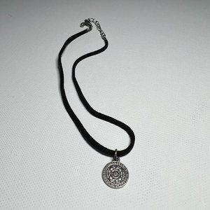 Black Faux Suede Choker with Silver Medallion